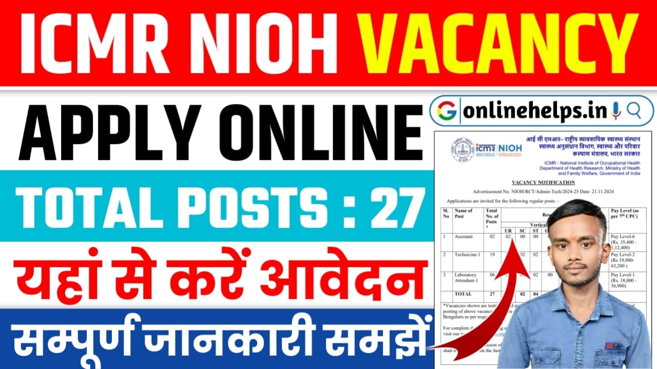 ICMR NIOH Recruitment 2024 : Apply Online For 27 Post Full Details Here:-