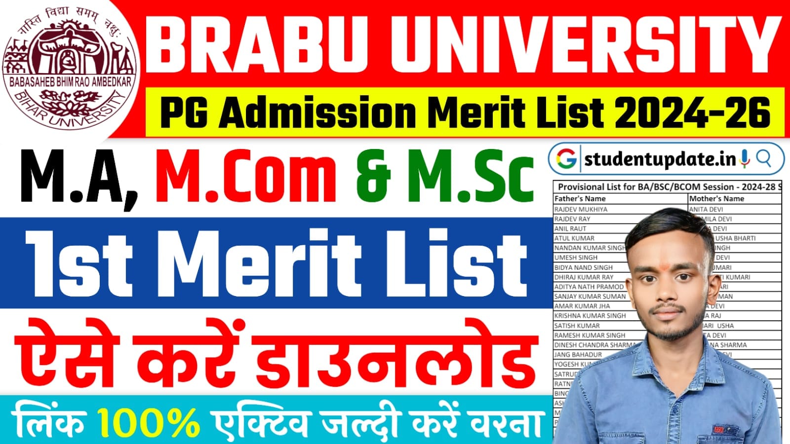 Bihar University PG 1st Merit List 2024-26 : M.A, M.Com & M.Sc में नामांकन के लिए प्रथम मेरिट लिस्ट जारी, ऐसे करें डाउनलोड