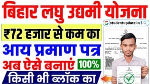 Bihar Laghu Udyami Yojana Income Certificate : बिहार लघु उद्यमी योजना के लिए ₹72 हजार से कम का आय प्रमाण पत्र कैसे बनायें