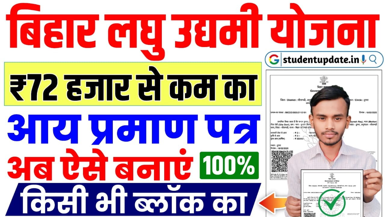 Bihar Laghu Udyami Yojana Income Certificate : बिहार लघु उद्यमी योजना के लिए ₹72 हजार से कम का आय प्रमाण पत्र कैसे बनायें